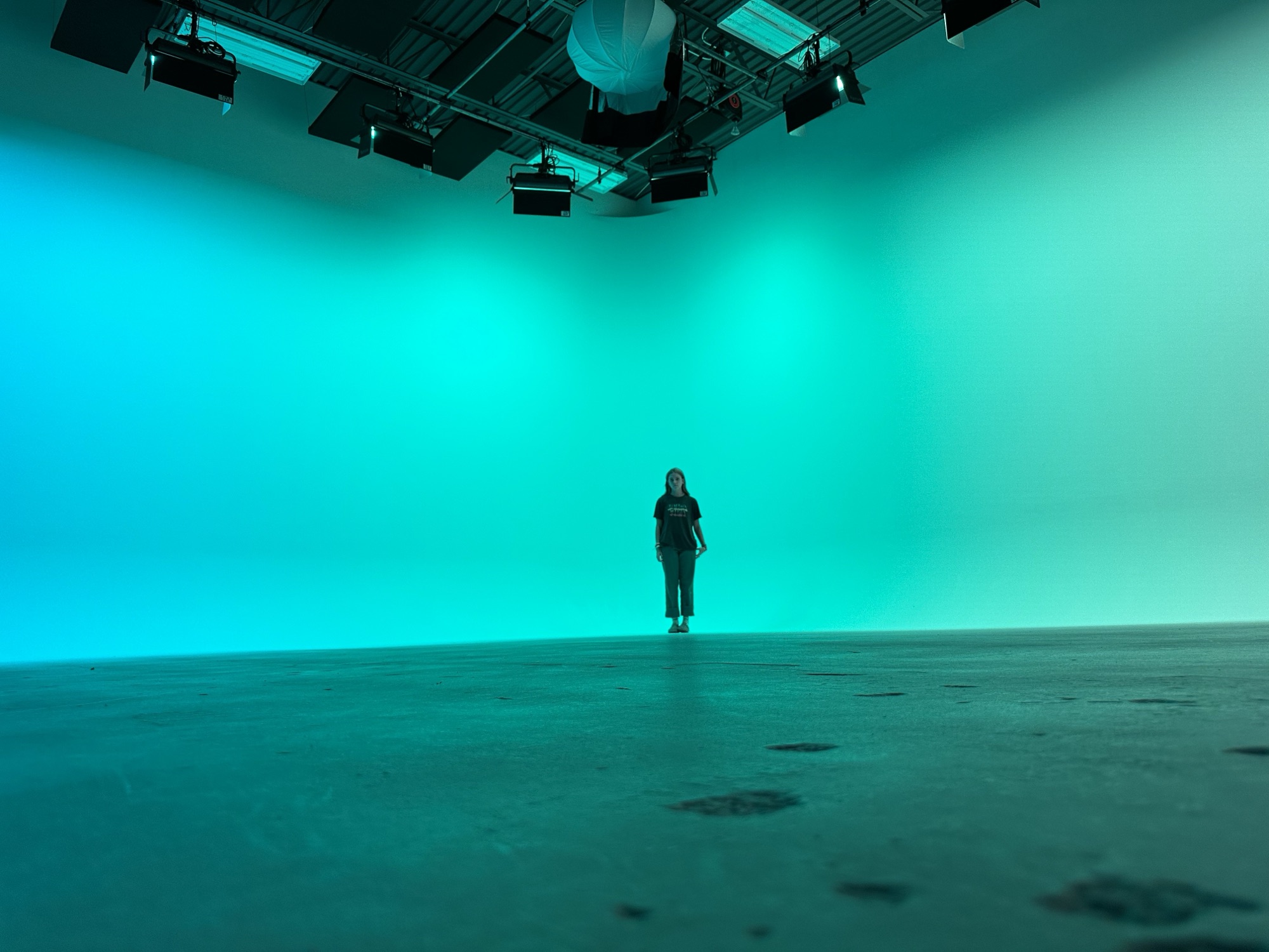 Cyc washed teal by the RGB cyc lights